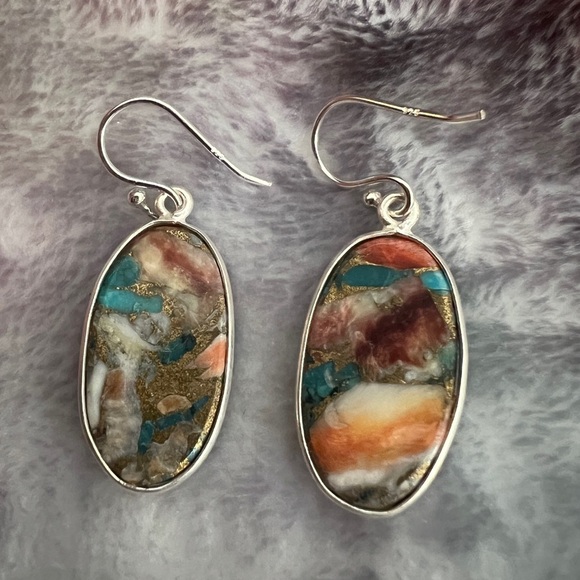 ❤️ Spiny Oyster Dangle Earrings 1.25” Southwestern 4.7gm Marked 925 - Picture 5 of 11